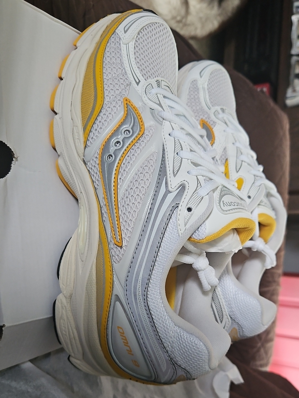 Saucony White and Yellow Men's Athletic Running Shoes